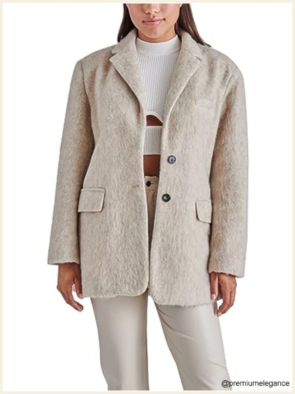 Wool Blend Notch Collar Oversized Blazer Coat | Long Sleeve